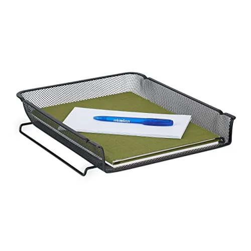 Relaxdays Dokumentenablage, stapelbare A4 Ablage, vertikal, HBT: 6,5 x 28,5 x 34 cm, Briefablage, Mesh-Metall, schwarz