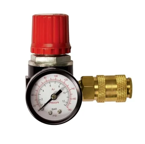 Stanley Druckminderer ¼ Zoll – Präziser Gasregler mit Manometer - Druckmessgerät für präzise Druckregelung bis 12 Bar, ausgestattet mit Manometer und Luftventil für optimale Kontrolle bei Druckluftwerkzeugen.