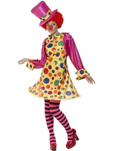 Clown Lady Costume (M) - Kostüm-Outfits für Erwachsene, Buntes Clownkostüm für Damen mit Reifkleid und Accessoires, ideal für Karneval und Halloween, angenehmes Tragegefühl dank leichtem Material und einfacher An- und Ausziehfunktion.