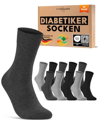 sockenkauf24 10 Paar Diabetikersocken für Herren & Damen ohne Gummibund & ohne Naht aus Baumwolle Diabetiker Socken mit Komfortbund ohne Gummi 70208T (Schwarz/Grau 39-42) WP