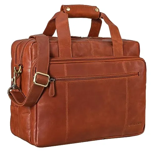 STILORD 'Experience' Vintage Lehrertasche Leder groß für Herren Damen XL Aktentasche Business Schulter- oder Umhängetasche für Laptop Trolley aufsteckbar, Farbe:vegetabil - brandy