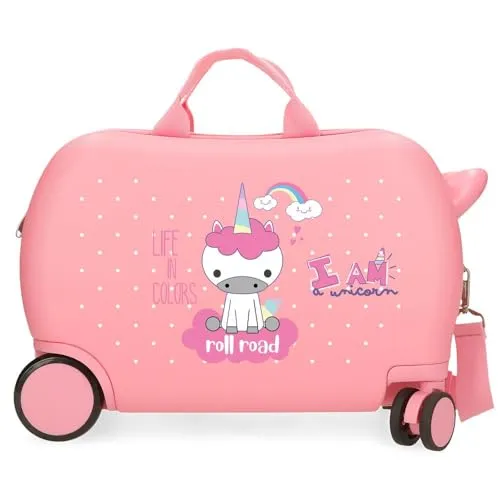 ROLL ROAD I Kinderkoffer Unicorn, Rosa - Kindergepäck mit 24,6 l Volumen, leichtes ABS-Material und drehbare Doppelräder. Ideal für Kinder von 3-6 Jahren, vielseitig einsetzbar und mit elastischen Gummibändern für Ordnung.
