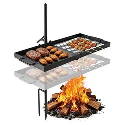 VEVOR Schwenkbarer Lagerfeuergrill mit Grillrost 61 cm Kohlenstoffstahl, 360° Höhenverstellbarer Schwenkgrill mit Grillständer, Drehbarer Outdoo...
