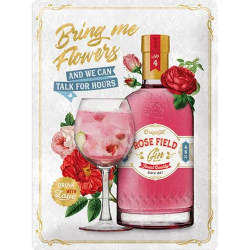 Nostalgic-Art Retro Bar Blechschild - Pink Gin Flowers 30x40 cm - Vintage Metallschild für Bar & Lounge, mit 3D-Effekt und nostalgischem Design – ideal zur Verschönerung jedes Raumes.