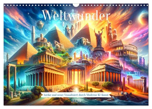 Marco Warstat | Weltwunder: Antike und neue - Kalender mit 14 Seiten, Ausgabe 2025. Erleben Sie die Vergangenheit neu durch moderne Visualisierungen von Weltwundern.