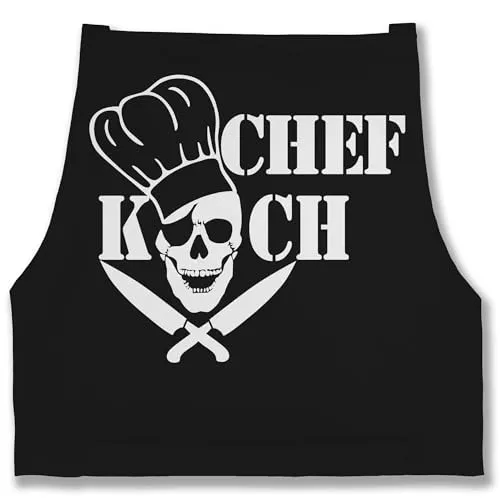 Shirtracer Schürze - Kochschürze - Herren 1 - Chefkoch Totenkopf Skull - 85x69 - Schwarz - lustige geschenke für köche koch männerschürzen witzige männergeschenke küchen bäckerschürzen