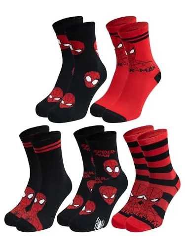 United Labels 5 Paar Marvel Spiderman Socken für Herren, Schwarz Rot, 40-45, Herrensocken, Männer Strümpfe