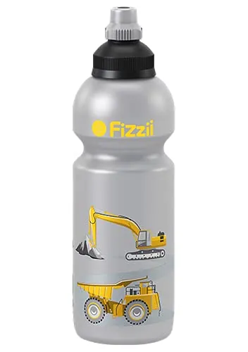 Fizzii Kinder- und Freizeittrinkflasche 600 ml (auslaufsicher bei Kohlensäure, schadstofffrei, spülmaschinenfest, Motiv: Baustelle)