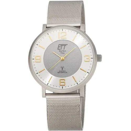 ETT Solar Drive Herrenuhr Edelstahl Milanaiseband 40mm - Armbanduhr für Herren mit solarbetriebenem Quarzwerk, stilvollem grauem Zifferblatt und elegantem Milanaise-Armband. Wasserdicht bis 50 m - ideal für den Alltag.