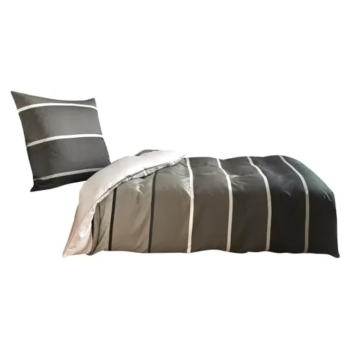 Traumschlaf Mako-Satin Bettwäsche Orlando – Elegante Satin Bettwäsche aus 100% Baumwolle, Ganzjahres Bettgarnitur mit edler Streifenoptik – 160x210 cm + 65x100 cm, Silber