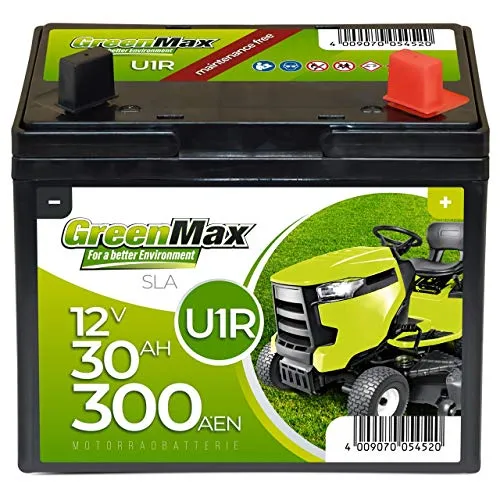 GreenMax U1R Garden Power Rasentraktor-Batterie 12V 30Ah - Wartungsfreie 12V 30Ah Starterbatterie mit Calcium Longlife-Technologie, ideal für Rasenmäher und bietet hohe Kaltstartwerte.