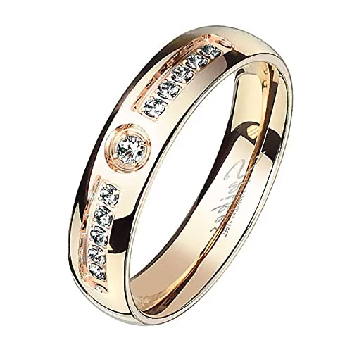 Mianova Damen Band Ring Edelstahl Rosegold Bandring mit einem Kristall Zirkonia Stein Damenring Solitärring Trauring Verlobungsring Fingerring Rose Gold vergoldet Größe 49 (15.6)