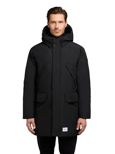 khujo Herren Kurzmantel warme lange Winterjacke mit gefütterter Kapuze Figaro Black Gr. L