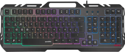 SPEEDLINK ORIOS RGB METAL Gaming Tastatur - Gaming-Tastatur mit RGB-Beleuchtung, 4 Beleuchtungsmodi und Anti-Ghosting-Technik für schnelle Reaktionen. Robuster Metallrahmen und praktische Smartphone-Halterung für ein intensives Spielerlebnis.