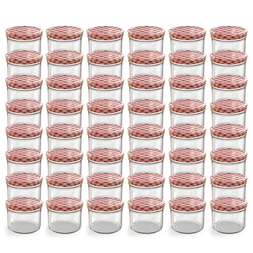 Oputec Einmachgläser 230 ml – 48 Stück mit rotem karierten Schraubdeckel - Einmachgläser aus hochwertigem Glas, ideal für Marmeladen und Konfitüren. Luftdicht und spülmaschinenfest, perfekt für die sichere Aufbewahrung selbstgemachter Leckereien.