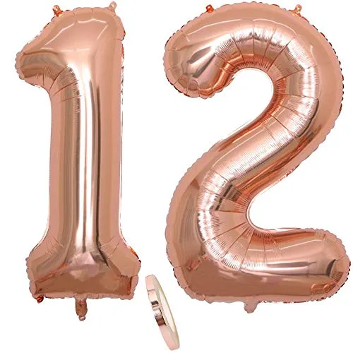 Luftballons Zahl 12, Nummer 12 Luftballon Rosegold Mädchen,40