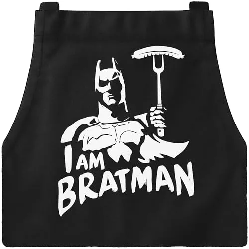 MoonWorks® Grill-Schürze für Männer mit Spruch I am Bratman Grillschürze Parodie Film Comic Baumwoll-Schürze Küchenschürze schwarz unisize