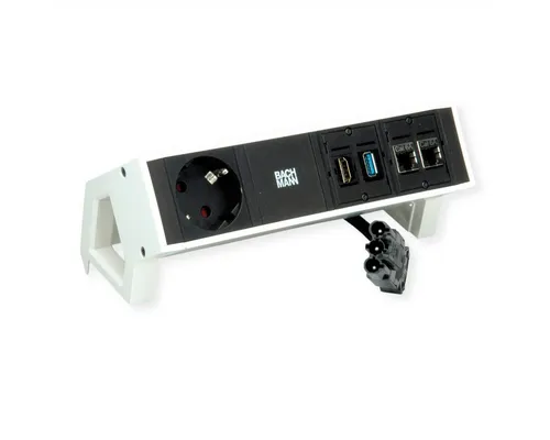 Bachmann DESK2 Steckdosenleiste mit HDMI und CAT6A - Steckdosen & Zubehör – Hochwertige DESK2 Steckdosenleiste mit 1xCEE7/3, 1xHDMI, 2xCAT6A, ideal für moderne Büros, bietet höchste Sicherheit mit erhöhtem Berührungsschutz.