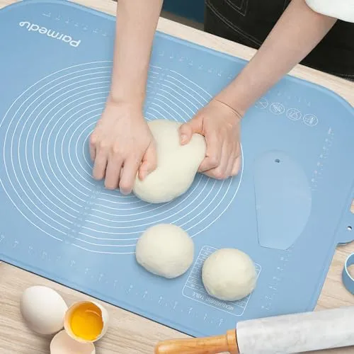 Parmedu Extra Große Verdickte Silikon-Teigunterlage: 80x60cm Antihaft-Knetmatte mit Aufbewahrungsgurt & Teigschneider Hitzebeständige Silikon-Backmatte Arbeitsplattenmatte Rutschfeste Teigausrollmatte