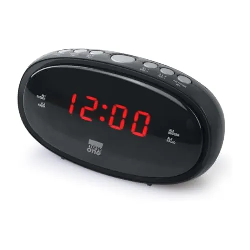 New One CR-100 Uhrenradio mit großem LED-Display - Radios mit dimmbarem LED-Display für optimale Nachtruhe, Dual Alarm für unterschiedliche Weckzeiten und FM-Radio mit digitalem Tuner für klaren Empfang.