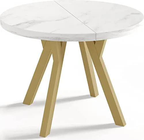 WFL Group Esstisch Ecru, Rund 100x76 cm - Moderner runder Esstisch aus Holzwerkstoff, ausziehbar von 140 cm auf 200 cm, ideal für 6-8 Personen. Hergestellt in der EU aus nachhaltigen Materialien, robust und langlebig für täglichen Gebrauch.