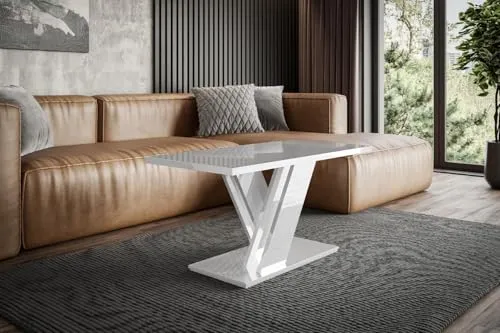 ALTDECOR Couchtisch RONX MINI - Hochglanz Weiß, 120x60 cm - Moderner Couchtisch mit spektakulärem Untergestell und robuster, laminierten Tischplatte. Ideal für gesellige Abende mit Familie und Freunden, pflegeleicht und stylish.