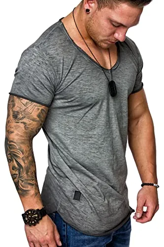 REPUBLIX Oversize Herren Vintage T-Shirt Verwaschen V-Neck Basic V-Ausschnitt Shirt R0634 Anthrazit XL
