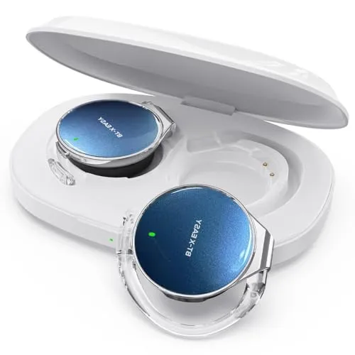 On Ear Kopfhörer Bluetooth 5.4, Open Ear Kopfhörer Kabellos Bluetooth Geräuschunterdrückung, Wassertropfenförmiges Clip On Sport Headset-Bluetooth mit 4 Mikrofon, Comfort Fit Ohrhaken Ohrhörer-Blau