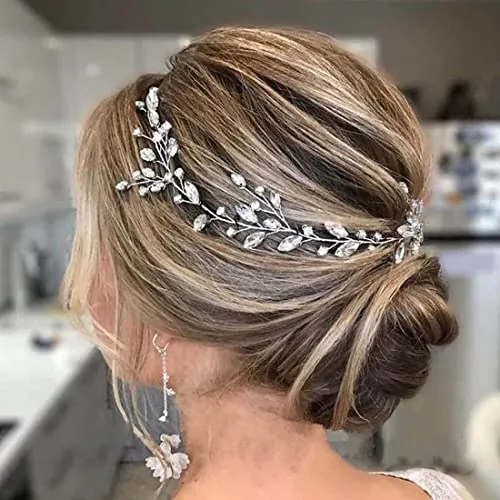 Caiguoer Braut-Hochzeits-Kopfschmuck, Kristall-Haarranken, silberfarben, Brautblumenstücke, Haarstyling-Zubehör für Damen und Mädchen