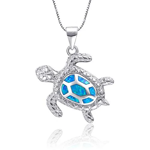Blauer Opal Sea Turtle Anhänger Meeresschildkröte Sterling Silber Schmuck für Frauen Geschenke
