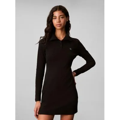 Calvin Klein Jeans Minikleid WOVEN LABEL TURTLENECK HENLEY in schwarz von Calvin Klein