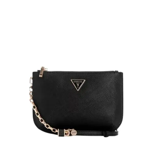 GUESS Damen Ilia Double Compartment Crossbody Tasche, Schwarz - Umhängetasche mit geräumigem Hauptfach, Reißverschlusstasche und stilvollen goldfarbenen Beschlägen für einen eleganten Look.