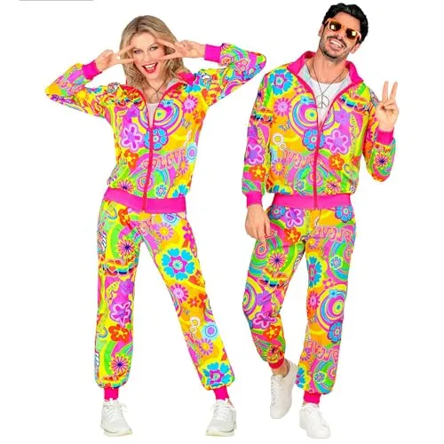 Carnival Party Hippie Kostüm 2tlg. XXL - Faschingskostüme für Damen, 2-teiliges Hippie Kostüm mit Sweatjacke und Hose, ideal für Fasching und Karneval, buntes Design für einen auffälligen Look.