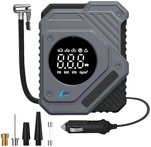 AGT Reifen-Kompressor: 12-V-Kompressor-Luftpumpe mit LED-Display und LED-Licht, 150 psi (Autoreifen, 12 Volt)