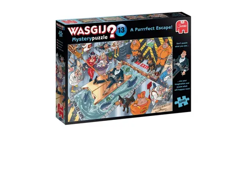 Jumbo Spiele Wasgij Mystery 13: A Purrrfect Escape! 1000 Teile Puzzle - Puzzle mit 1000 Teilen, ideal für Rätselliebhaber und bietet eine Größe von 68 x 49 cm für spannende Herausforderungen.