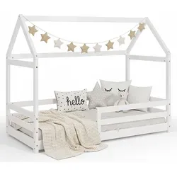 Homestyle4u 2048 Hausbett 80x160 - Skandinavisches Hausbett 80x160 cm mit Rausfallschutz aus stabilem Kiefernholz, ideal für sichere Nächte im Kinderzimmer. Perfekt für Jungen und Mädchen!