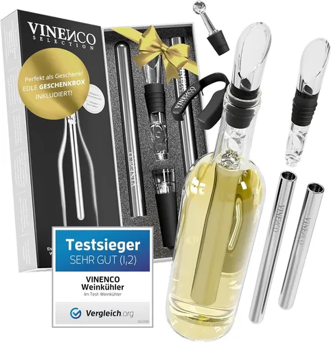 VINENCO Weinkühler Set - 3-in-1 Premium Wein Zubehör - Eiseimer & Weinkühler, inkl. Flaschenkühler und Dekanter, ideal für perfekten Weingenuss, kühl und stilvoll.