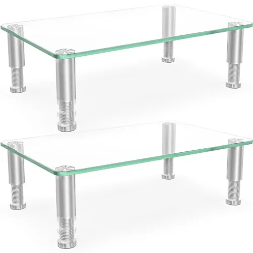Hemudu Monitorständer aus Glas, Zwei Bildschirmerhöhung, 38cm x 2 Bildschirmständer, Laptopständer mit Höhenverstellbarem für Heimbüro