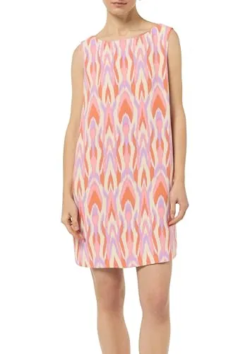 comma Minikleid Gemustertes Crêpekleid ohne Ärmel - Kleider im stylishen Crêpe-Design, ideal für warme Tage. Mit U-Boot-Ausschnitt und praktischen Eingrifftaschen, in frischem orange mehrfarbig.