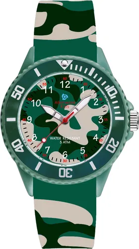 Alienwork Kids Lernuhr Armeegrün - Robuste Kinderuhr mit wasserdichtem Gehäuse und hautfreundlichem Silikonarmband, ideal für kleine Abenteurer und perfekt zum Lernen der Uhrzeit.