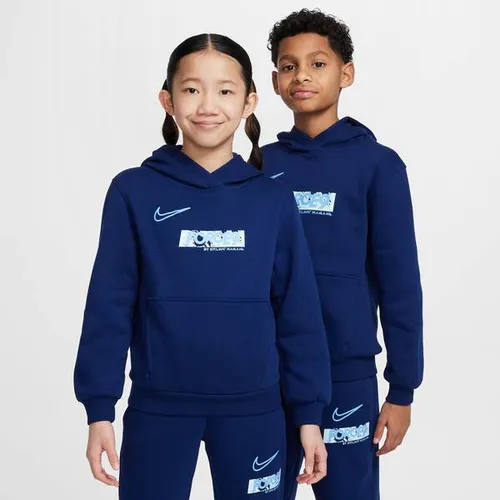 Nike Academy25 Erling Haaland Sweatshirt Kinder – Blue Void, Größe 128/134 - Hochwertiger Hoodie für Kinder mit wärmender Innenseite und praktischer Kängurutasche. Stylisher Print auf der Front und angenehme Passform für den ganzen Tag.