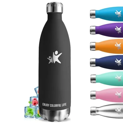 Trinkflasche Edelstahl, Trinkflasche 1l, BPA-Freie, Isolierflasche Doppelwandig, Isolierflasche Sport, mit Schraubverschluss, Wasserflasche Auslaufsicher, Wasserflasche für Wandern, Camping, Fitness