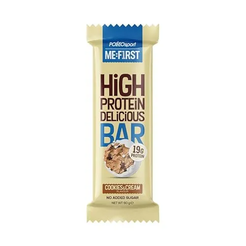 Polleo High Delicious Protein Bar - Proteinriegel, Wenig Zucker, Ohne Zusatzstoffe, Vegetarisch - Chocolate Banana, Cookies & Cream oder Choco Jaffa (60 g, Cookies & Cream)