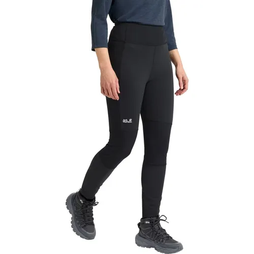 JACK WOLFSKIN HIKE WITH ME TIGHTS W - Damen Funktionstights - Trainingsbekleidung für kaltes Wetter mit winddichten TEXASHIELD PRO Einsätzen, kuscheligem Innenmaterial für Wärme und praktischen Reißverschlüssen am Unterschenkel.