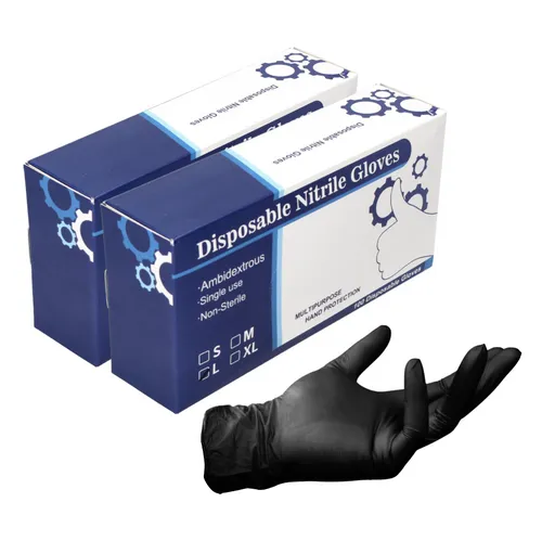 Nitril Einweg Handschuhe Schwarz - 200 Stück Größe L - Hochwertige Einweg-Handschuhe aus Nitrilkautschuk, latexfrei und ideal für den professionellen Einsatz. Robuste Qualität in elegantem Schwarz für vielseitige Anwendungen.