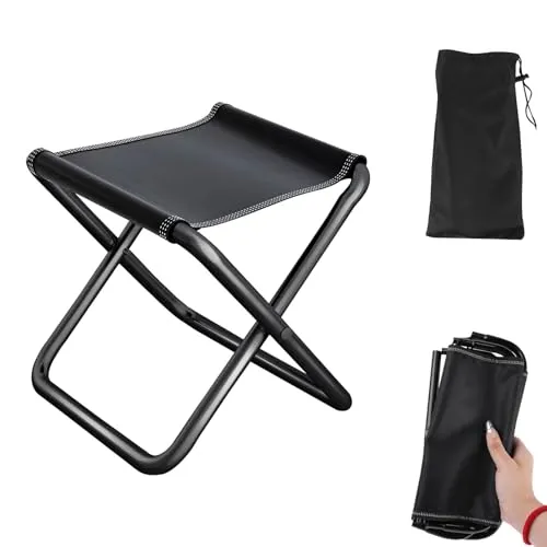 Vastsea Tragbarer Klapphocker, Camping Hocker, Klapphocker Faltbar, Outdoor Klapphocker, für Outdoor Aktivitäten, Wandern, Camping Angeln Grillen und Garten, Schlangestehen. (Schwarz)