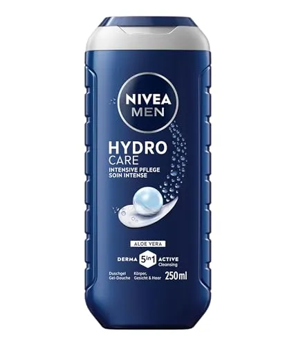 NIVEA MEN Hydro Care Duschgel, pH-hautneutrale Pflegedusche für Männer, pflegende Formel mit natürlicher Aloe Vera für Körper, Gesicht und Haar, Intensive Pflege (250 ml)