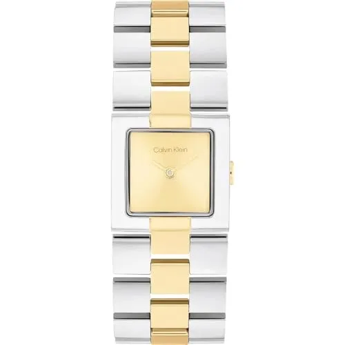 Calvin Klein CK Meridian Damen Uhr mit Zweifarbigem Edelstahlarmband - Elegante Damenarmbanduhr mit präzisem Quarzwerk, minimalistischen Design und wasserdicht bis 3 ATM - ideal für den täglichen Gebrauch.