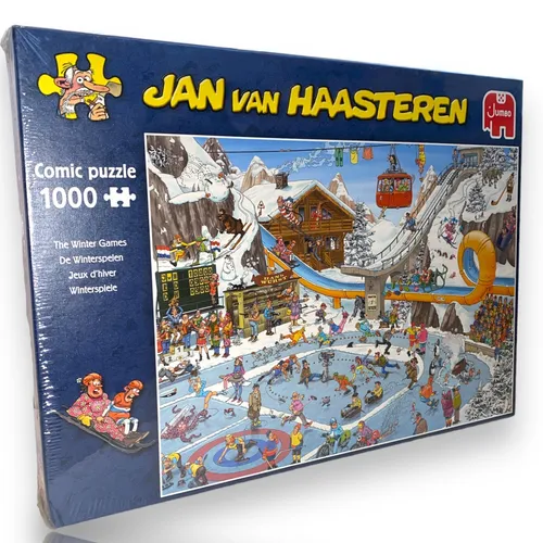 Jumbo Spiele Puzzle - Die Winterspiele (van Haasteren) 1000 Teile - Puzzle in deutscher Sprache mit humorvollen Illustrationen des beliebten Künstlers Jan van Haasteren, ideal für Puzzle-Fans und Winterliebhaber.