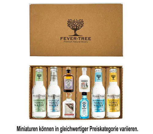 Fever-Tree Gin Tonic Geschenkset - 4x verschiedene Mini Gins + 4x Fever-Tree ve